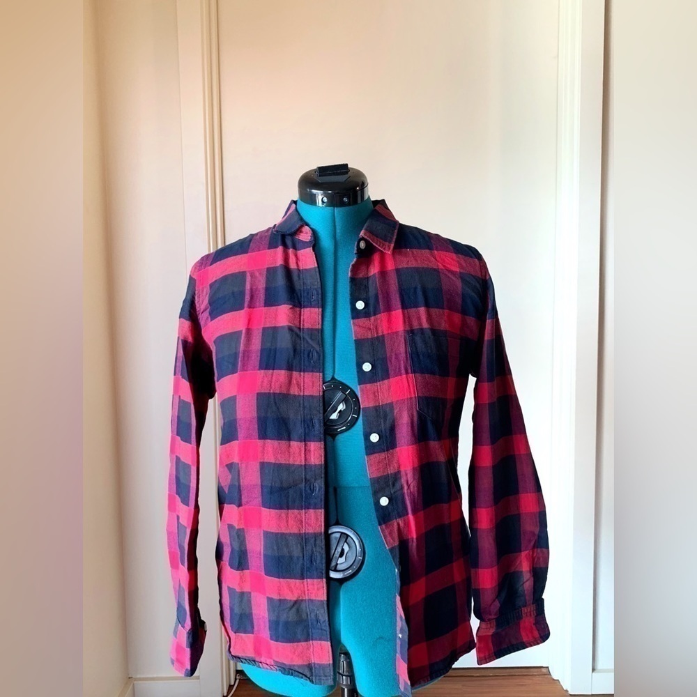 Gap Button Down Top Women XS Red Blue Plaid Relaxed Casual Cabincore Classic